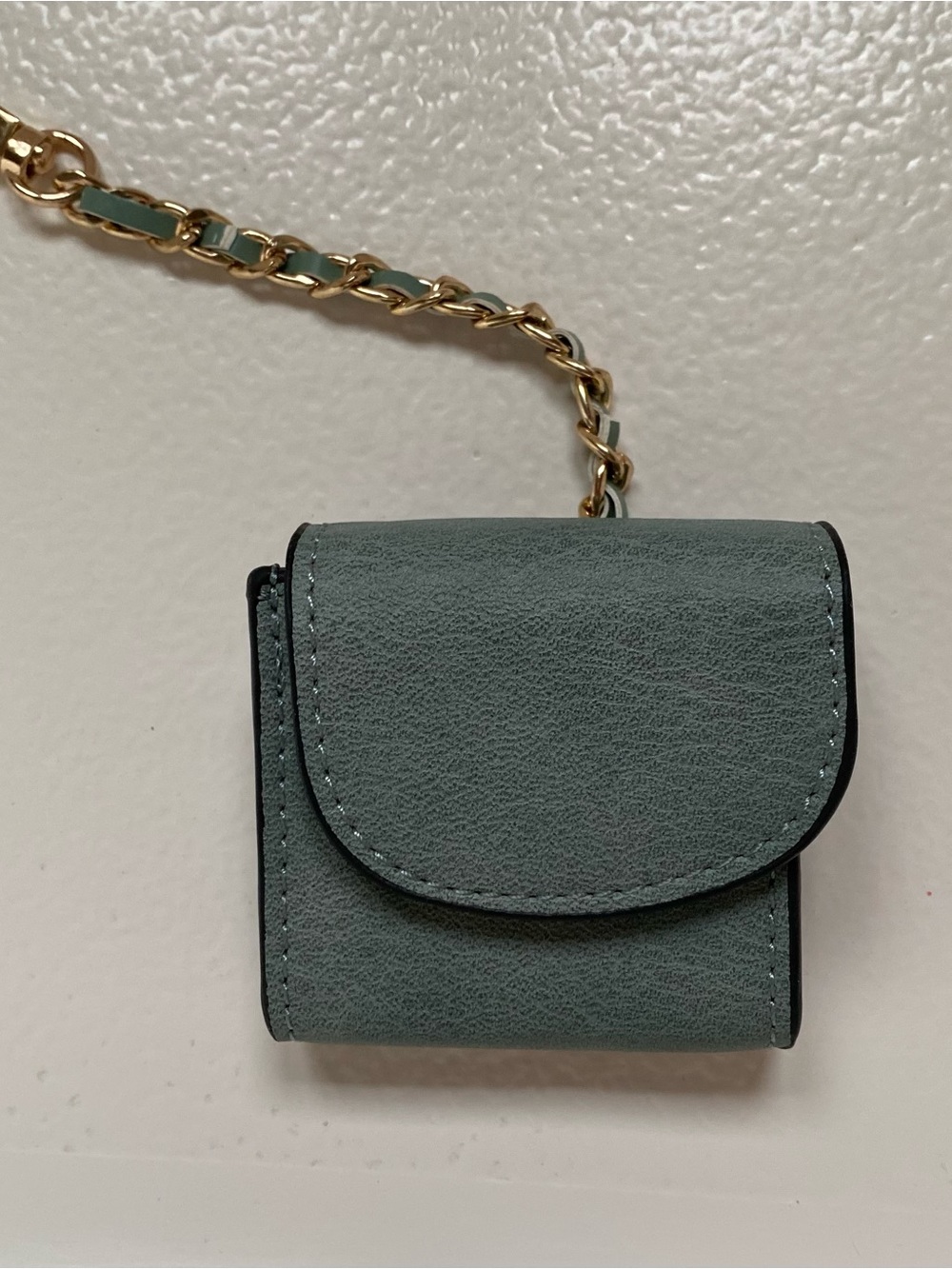 Dusty Teal Leather Key Pouch with Gold Chain
